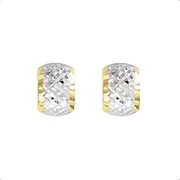 Lucchetta Italian Jewerly, 14k Gold Earrings, 14 karat Gold Earrings, in Yellow with White Engraving Diamond-effect - 2.20gr - studs with screw backs, Made in Italy Jewelry for Women Girls, BR6129