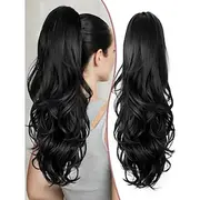 Ponytail Extension, Drawstring Ponytail Extension for Women 24 inch Long Wavy Pony Tails Clip in Ponytail Hair Extensions Synthetic Layered Ponytail for Daily
