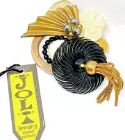 Brooch Pin Joli Jewelry Whimsy Goth Art Deco 30s Vtg Wood Metal Handmade Gift
