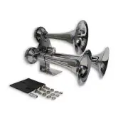 Fortpro 3 Round Chrome Trumpet Air Horn - 12/24 Volt Train horn for Trucks & Sem