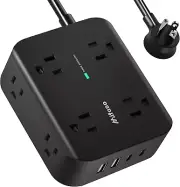 Surge Protector Power Strip, Flat Plug, Wall Mount, 8 Wide Outlets w/4 USB Ports