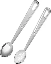 Large Spoons for Cooking - Serving Spoon & Slotted Spoon Stainless Steel, Set of 2 - Kitchen Serving Spoon with Holes and Long Handle, Metal, 15 Inch
