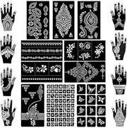 Koogel Henna Tattoo Stencil Kit 18 Sheets 97 PCS, Glitter Airbrush Flower Stencils for Body Art, Face Painting, Mehndi Designs, Women & Girls, Arabian Realistic Temporary Tattoos