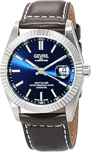 [Gevril] Men's West Village Automatic Watch, Genuine Italian Leather Strap, Silver