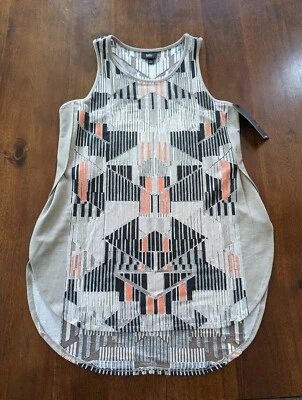 NEW Semi Sheer Tank Top Small Flowy High Low Geometric Tribal Mossimo Sleeveless