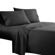 Black 1000TC 4PCS Single/KS/Double/Queen/King Bed Flat Fitted Sheet Set Pillowcase