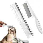 Dog Combs 2-in-1 Stainless Steel Pet Comb, Pack of 2, Professional Dog Comb, Cat Comb, Pet Grooming Comb, Flea Comb
