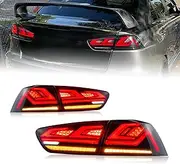 HCMOTIONZ HCmotion LED Tail lights Assembly for Mitsubishi Lancer EVO X 2008-2020, Smoked Tail Lamp Assembly with Start Up Animation,Full LED with Sequential Turn Signal,Plug-and-play (V1-Smoked)