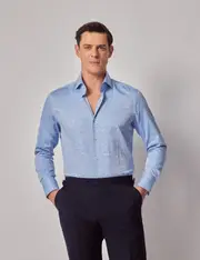 Hawes & Curtis Blue Paisley Jacquard Slim Curtis Shirt | High Collar Size: Medium | Long