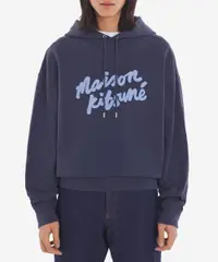 在飛比找誠品線上優惠-MAISON KITSUNÉ 午夜藍大手繪LOGO寬鬆連帽衛