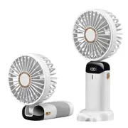 5 Speeds & Digital Display Ultra Quiet Handheld Fan Rechargeable USB White