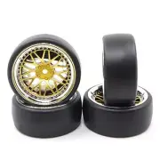 Wheels with drift tyres for 1:10 RC cars Gold & Chrome +6 offset