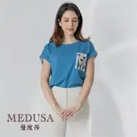 在飛比找森森購物網優惠-現貨【MEDUSA 曼度莎】後雪紡拼接 藍色貓咪T恤（M-X