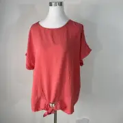 Buffalo Top Blouse Womans XL Orange Pink Tie Front Shirt Career Casual Relaxed