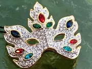 Rare Vintage Swarovski Swan Mask Mardi Gras Masquerade Dance Pin Brooch NWT