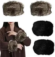 [Lopsity] Faux Fur Hand Muffs Winter Arm Warmers Short Wrist Cuff Winter Fuzzy Wrist Cuff Warmers for Women