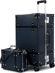 [universal trotter] Large Capacity Hardside Suitcase Set with TSA Lock,Luxury Vintage Style Maletas De Viaje, for Men and Women Carry On Luggage Set, Blue/Black, 26"+12", Vintage Wide Aluminum Frame