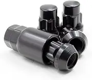 Bulge Acorn Black Wheel Lock Set M12 x 1.50 (12x1.50 Thread Size) - Set of 4 with Dual Hex Key