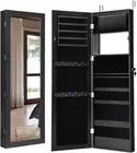 15 Lights Wall/Door Mounted Mirror Jewelry Armoire, Lockable Jewelry Cabinet Org
