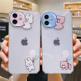 創意可愛熊兔吹泡泡iphone14/13手機殼適用蘋果11保護套XS MAX硅膠12promax軟殼X/XS/XR防摔i7/8plus防摔情侶