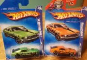 Hot Wheels 1970 Ford Mustang Mach 1 Lot of 2 Orange & Green with Flames 1:64 New