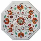 18'' antique white Marble side Center Table Top multi Stone Inlay malachite wyh