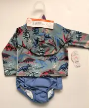 Wonder Nation Baby Boy Rashguard and Diaper Cover Swim Set with Hat, Size 12mo.