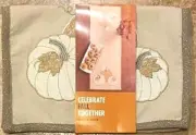 Pumpkin Fall White Tan Metallic Burlap Table Runner Fall Holiday 36" x 13" NEW