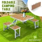 Portable Folding Camping Picnic Table and Chairs Stools Set OAK Silver