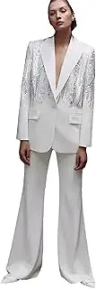 [HEYDHSDC] Women's Suit Set Sequined Beading Single Buttons Blazer Flare Pants Set 2Pcs