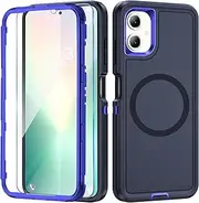 Mobile Phone Case for Samsung Galaxy A06 5G Case with Screen Protector, 360° Shockproof Robust Armour Case for Samsung A06 5G Case Cover Protective Case with Magnetic (Blue, for Samsung Galaxy A06)