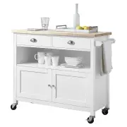 Dario Kitchen Island Storage Trolley Wood Counter Top W/ 2-Drawer - Natural & White