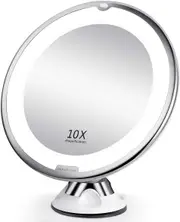10X Magnifying Lighted Vanity Makeup Mirror with Natural White LED, 360 Degree Swivel Rotation and Locking Suction