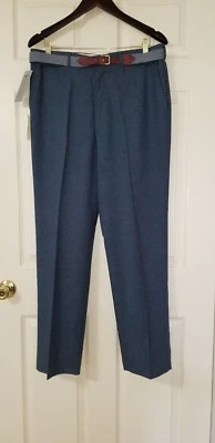 FARAH Mens Dress Pants Natural Fit Blue Scotchgard Belted W36 x L30