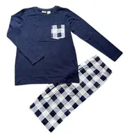 Boys Size 8-14 Navy Blue Check Cotton Flannelette Long Pyjamas PJS Set (Me)