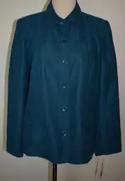 New Alfred Dunner Sz 10 Blazer Button-Front Jacket Teal Long Sleeve Lined