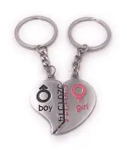 Partner Pendants Heart Half Love Black Pink Silver Keychain Pendant