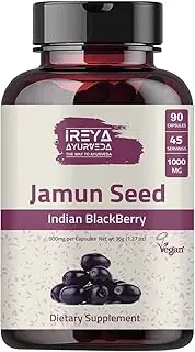 Jamun Seed Capsules - 90 Capsules Indian Blackberry - Eugenia Jambolana Ayurvedic Herb Made With Organic Jamun Seed Powder45 Days Supply 90 count Pack of 1