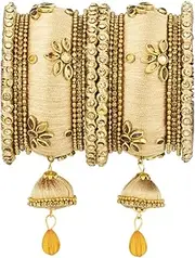 [Aheli] Royal Design Silk Thread Jhumka Jhumki Tassel Latkan Bangle Chuda Set Indian Wedding Traditional Fashion Jewelry for Women