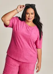 [Taking Shape] Taking Shape Casual Terry Patch Pocket Top Size 18 in Raspberry Rose - Plus Size Women's Clothing Raspberry Rose