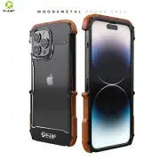 Luxury Aluminum Bumper Metal & Wood Cover For iPhone 14 Plus 11 12 13 Pro Max