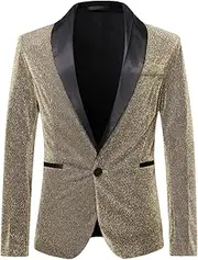 [Haitpant] Mens Gold Silk Sequin Dress Blazers One Button Shawl Collar Suit Jacket Wedding Party Stage Prom Singer Costume