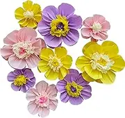 Mybbshower Crepe Paper Flower for Wall Psprt Pom Pom Decor Girls Birthday Party Backdrop Baby Shower Nursery Room Decoration Pack of 9 (Pink Yellow Lilac)