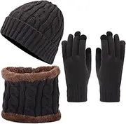[Generic] Gloves Scarf Set for Girls Girls Women&Men Autumn Winter Warm Wool Hat Scarf Gloves Three Scarf Gloves Earmuff Set Women
