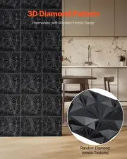 3D Wall Panels 33-Pack 11.81 x 11.81'' PVC 32 Sq.Ft Coverage Diamond Matte Black