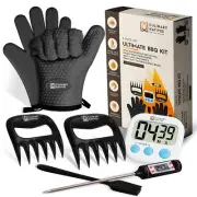 Smoker Gloves, Meat Claws, Thermometer, Timer, Brush | BBQ Grill Gloves with ...