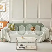 STACYPIK Green Geometric Couch Cover Boho Sofa Cover for Sectional Non-Silp Sofa Covers for Dogs Reversible Beige Couch Cover Loveseat Cover L Shaped Furniture Protector for 2 Cushion Couch-71X118IN