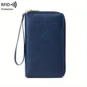 Travel Wallet Phone Holder Clutch Travel Purse with Wrist Strap and Zipper,Darkblue