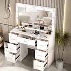 Vanity Desk Make Up Dressing Table Set w/ LED Lighted Mirror 7 Drawers Large