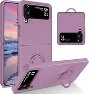 [DOMAVER] for Samsung Galaxy Z Flip 4 Case Silicone, Samsung Flip 4 Case with Ring Holder Kickstand, Slim Soft Gel Rubber Shockproof Anti-Scratch Cover for Samsung Z Flip 4, Purple